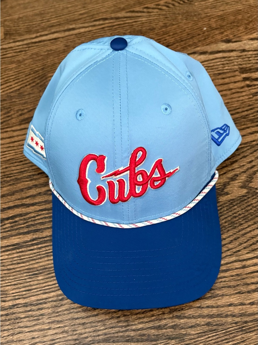 New Era Chicago Cubs Light Blue & Royal Blue MLB Script Cap with Red Accents